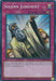 A Yu-Gi-Oh! card titled "Solemn Judgment [MAZE-EN063] Super Rare," part of the Maze of Memories series. It is a Super Rare Counter Trap card with a purple border. The artwork depicts a bearded man in flowing robes raising his hand in judgment, with two figures cloaked in light behind him. The card effect instructs to pay half your life points to negate a summon or activation.