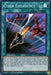 The image is of the Yu-Gi-Oh! trading card "Cyber Emergency [GEIM-EN042] Super Rare." The artwork depicts a futuristic aircraft pursued by three red, dragon-like cyber creatures with glowing yellow eyes. The card frame is blue, indicating it's a Spell Card, and the text mentions its synergy with a LIGHT Machine monster like Cyber Dragon.