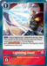 A Digimon Trading Card Game card titled "Lightning Joust [ST7-11] (Gen Con 2022)" from the Starter Deck: Gallantmon Promos boosts a Digimon's power and security attack, with an additional security effect to add it to its owner's hand. This Option card, costing 1, features a knight-like Digimon wielding a glowing lance.