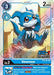 This Veemon [BT2-021] promo card from the Digimon card game (DC-1 Grand Prix) [Release Special Booster Promos] features a blue mini dragon with a white belly, red eyes, and a V-shaped mark on its forehead. The level 3 card has a Digivolve Cost of 3 or 0 from Lv. 2, boasts 2000 DP, and includes an effect that lets you draw a card when Veemon becomes unsuspended during the main phase.