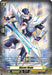 A Special Parallel trading card from Bushiroad's "Triumphant Return of the Brave Heroes," featuring "Blaster Blade (D-BT05/SP05EN)," a humanoid figure in sleek armor with glowing blue accents, wielding a radiant sword. The card showcases various stats including Grade 2, Power 10,000, and Critical 1. Text and skill descriptions are located at the bottom and left sides of the card.