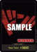 An image of a trading card with a black background, featuring a large, distressed red symbol resembling a “V” or a hand gesture in the center. The word "SAMPLE" is overlaid in white. At the bottom, “WINNER,” “Your Turn +1000,” and legal details are displayed as part of Bandai DON!! Card (Tournament Pack Vol. 2) [Winner] [One Piece Promotion Cards].
