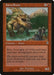 The Magic: The Gathering card "Kavu Scout [Invasion]" showcases a large, muscular creature with green scales, a gaping jaw, and sharp claws emerging from the water in Dominaria. It features a red border indicating it is a creature card. The text details the abilities and includes flavor text recounting the Kavu's evolution.