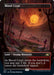 The image is a Magic: The Gathering card titled "Blood Crypt (Borderless) [Unfinity]." This rare Land card features a surreal, desolate landscape with strange plants and a blood-red sky dominated by a looming sun. Classified as Swamp Mountain, the card text details its gameplay mechanics.