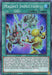 A Yu-Gi-Oh! trading card titled Magnet Induction (Super Rare) [KICO-EN009] Super Rare from the King's Court set. It features two mechanical figures, one larger and robotic with red accents and another smaller, rounded Magna Warrior with yellow body parts. They glow amidst a blue electric field. This Spell Card has detailed effects and conditions for use.