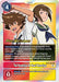 A Digimon trading card titled "Tai Kamiya & Kari Kamiya [BT9-084] [X Record Pre-Release Promos]" features the characters Tai Kamiya and Kari Kamiya. Tai is confidently raising his fist on the left, while Kari is smiling and giving a thumbs-up on the right. The card displays various game statistics and abilities, with "Pre-Release" and "Tamer - Security" labels at the top.