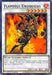 A Yu-Gi-Oh! card from Hidden Arsenal: Chapter 1 featuring Flamvell Uruquizas [HAC1-EN074] Common, a warrior-like creature with blazing armor and spiked gauntlets surrounded by intense fire. This Synchro/Effect Monster is Level 6, has 2100 ATK, 400 DEF, and requires 1 Tuner + 1 or more non-Tuner.