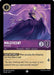 A magical trading card from Disney features Maleficent, a powerful sorceress, standing on a rock with one arm raised and holding a staff with a glowing orb. Dressed in purple and black robes, the card includes her attributes, a quote saying "Cast My Spell," and is numbered 49/204. The product name of this exquisite collectible is Maleficent - Sorceress (49/204) [The First Chapter].