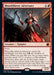 Magic: The Gathering card titled "Bloodthirsty Adversary [Innistrad: Midnight Hunt]." It depicts a vampire in red armor holding a weapon, with a dynamic pose and one arm raised. This mythic card showcases stats of 2/2, ability 'Haste,' and additional effects when extra mana is spent.