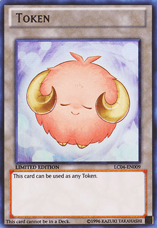 A Yu-Gi-Oh! Token card called Pink Lamb Token [LC04-EN009] Ultra Rare features a cute, pink, fluffy creature with closed eyes and small yellow horns on a white background. The Limited Edition token from Legendary Collection 4: Joey's World has text stating, "This card can be used as any Token." Creator Kazuki Takahashi's name is at the bottom.