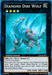 A Yu-Gi-Oh! trading card titled "Diamond Dire Wolf [CT10-EN012] Super Rare." The card features an armored, silver-haired wolf with a blue glow, standing on a rocky surface. Categorized as a Beast/Xyz/Effect monster with 2000 ATK and 1200 DEF. Its effect and Limited Edition from the 2013 Collectors Tins are also noted.