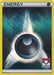 A Pokémon Darkness Energy (2011 Pokemon League Promo) [League & Championship Cards] featuring a Darkness Energy symbol in the center against a textured, metallic blue and green background. The card has a yellow border, “ENERGY” at the top, and a Pokémon League logo at the bottom right corner, making it a standout among League & Championship Cards.