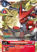 Introducing the Shoutmon (King Version) [BT10-111] from the Digimon Xros Encounter series, a stunning Secret Rare trading card. This card features a dynamic red, dragon-like Digimon equipped with a microphone and "Shoutmon" emblazoned in the background. With stats including a play cost of 5, digivolve cost of 2, and 4000 DP, this member of the Xros Heart group comes with multiple effects and detailed attributes that make it stand out in any collection.