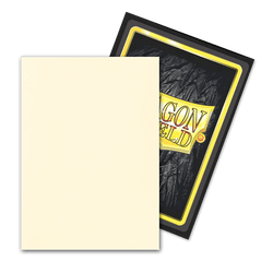 A card is shown with its front facing backward. The visible card, encased in Dragon Shield: Standard 100ct Sleeves - Valor (Dual Matte) by Arcane Tinmen, features a textured, dark background with yellow and red accents. The front-facing card boasts a blank, beige surface.