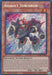 A Secret Rare "Yu-Gi-Oh!" trading card titled Assault Synchron [BLMR-EN003] Secret Rare. The card features artwork of a robotic, black and red warrior, with glowing yellow accents, riding a similarly armored, black and red mechanical steed. Part of the Battles of Legend series, its text details special summoning abilities and effects.