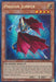 A Yu-Gi-Oh! trading card titled “Photon Jumper [BLMR-EN043] Secret Rare” features an armored warrior with a blue and gold color scheme, donning a red cape. As an Effect Monster, its card text describes special abilities for summoning. With 0 ATK and 0 DEF points, this 1st edition card boasts a holographic background.