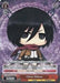 A chibi-style illustration of a character named "Chimi Mikasa" from the card game "Weiß Schwarz". This promo card, Chimi Mikasa (AOT/S35-E109 PR) (Promo) [Attack on Titan] by Bushiroad, features the Attack on Titan character with short black hair, large dark eyes, and wearing a white shirt with a brown jacket, scarf, and skirt. The card has a power rating of 5000 and various attributes and skills.