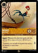 A Disney Heihei (9) [Promo Cards] trading card features a cartoon rooster named Heihei perched on a boat, likely searching for a Boat Snack. The text box includes description, abilities, and a quote by Moana. With yellow and black borders, the card boasts icons showing its properties: cost (1), attack (1), defense (2).