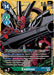 A Digimon trading card featuring Examon [BT13-059] (Alternate Art) [Versus Royal Knights Booster], a dragon-like Royal Knight adorned in red and black armor with sharp claws, brandishing a massive cannon. The card specifies its attributes: level 7, 14000 DP, DNA Digivolution requirements, and various special abilities. It belongs to the BT13 series.