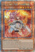 A Hiita the Fire Channeler [DUNE-EN026] Quarter Century Secret Rare holographic trading card from Yu-Gi-Oh! featuring "Hiita the Fire Channeler," a character with fiery red-orange hair dressed in a white outfit with red and gold accents. She holds a flaming staff and is accompanied by a small, fiery creature. The card includes stats: ATK 1850, DEF 1500, and a detailed effect description from the Duelist Nexus.