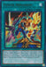 A Yu-Gi-Oh! Spell Card titled "Fusion Armament [DUNE-EN061] Ultra Rare" depicts a warrior in blue and gold armor casting a spell. Magical energy surrounds his hands, radiating bright colors. This card is part of the Duelist Nexus set.