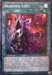 The image shows the "Branded Lost [OP22-EN009] Super Rare" Continuous Spell card from Yu-Gi-Oh! It depicts a dark, swirling void with twisted forms and glowing red symbols. The card has a metallic finish and detailed text explaining its effect, focusing on negation protection for Fusion Monsters and searching "Fallen of Albaz.