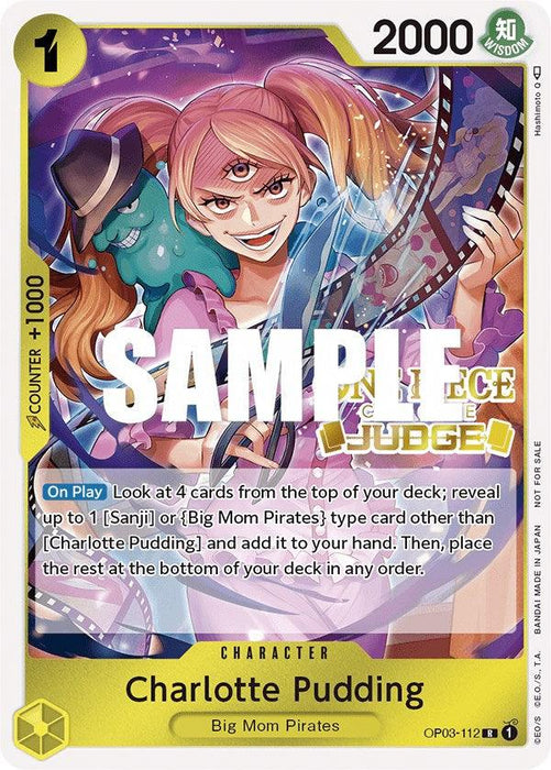 A card featuring Charlotte Pudding (Judge Pack Vol. 2) [One Piece Promotion Cards] with her signature cool demeanor by Bandai.