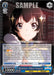 A rare trading card featuring an anime-style drawing of a girl with short dark hair and large, expressive eyes. She is framed by a warm, glowing light in the background. The text explains abilities and stats for the character card titled "Reunion, Hikari Kagura (RSL/S98-E085S SR) [Revue Starlight The Movie]." The card has a yellow border at the bottom. This product is from Bushiroad.