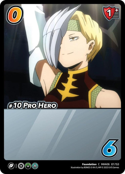 A cartoon of a person with white hair exudes a unique rarity, making the #10 Pro Hero [Jet Burn] from UniVersus stand out.