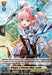 A card illustration featuring a character named "Bringer of Soaring Wind, Lachte (D-SS06/022EN) [Trial Deck 6: Resonance of Thunder Dragon]" from Bushiroad. The character has pink hair, blue eyes, and is dressed in silver armor with teal accents. They wield a lance and ride a mechanical bird. Text details the card's abilities and features a power rating of 8000.