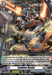 Image of a trading card for the game "Cardfight!! Vanguard" featuring a mech named "Combine Rusher (D-SS08/021EN) [D-SS05: Festival Booster 2023]" from Bushiroad. The heavily armored mech, adorned with glowing yellow accents and emitting sparks, showcases various statistics and abilities in small text boxes.