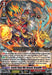 A trading card image featuring "Scarlet Flame War General, Bravaldin (D-BT12/001EN) [Evenfall Onslaught]" from Bushiroad. The character, part of the Evenfall Onslaught series, is a warrior wielding a flaming weapon and clad in ornate armor with fiery accents. This Triple Rare card highlights its fearsome fiery attacks and unique abilities.