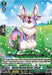 A rare card featuring the **Sylvan Horned Beast, Lepcor (D-BT12/054EN) [Evenfall Onslaught]**. This creature resembles a mix of rabbit and deer with large purple ears, green markings, and a fluffy tail. The lush background teems with floating petals, while its attributes and stats are clearly visible in the Stoicheia theme from **Bushiroad**.