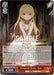 A "Personal Story, Yue (ARI/S103-E050S SR) [Arifureta: From Commonplace to World's Strongest]" Character Card from the Bushiroad Weiß Schwarz anime trading card game. This Super Rare card features an illustration of a blonde-haired girl in a white dress, reminiscent of characters from Arifureta: From Commonplace to World's Strongest. She sits with arms crossed, looking unimpressed. The card includes various game stats and effects in a combination of English and Japanese text.