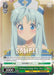 A trading card featuring an anime-style character with long light blue hair, a headpiece resembling a nurse's cap, and wide blue eyes is labeled "SAMPLE." This promo card showcases "Clothing Exchange Party, Shea (ARI/S103-E102S PR) [Arifureta: From Commonplace to World's Strongest]" from Bushiroad with 2000 power and descriptions of her abilities and stats.