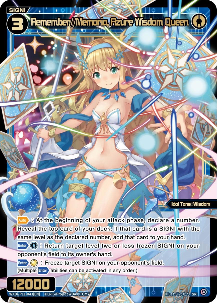 A trading card featuring an anime-style illustration of a female character named 