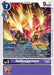 A trading card for the Digimon "Helloogarmon" from the Digimon card game. The Helloogarmon [BT14-078] [Blast Ace Pre-Release Cards] displays Helllooggarmon, a fierce, armored, red and yellow, dragon-like creature breathing fire. It's a Level 5 card with 9000 DP. The brand name is Digimon.