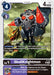 A Digimon card featuring SkullKnightmon [P-115] (3rd Anniversary Survey Pack) [Promotional Cards], a formidable level 4 creature with a play cost of 4 and 4000 DP. This armored, humanoid Digimon boasts sharp, red accents and weapons. Described as "Virus," "Undead," and "Bagra Army/Twilight," this Tamer card showcases its powerful abilities effectively.