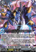 A Triple Rare card from Cardfight!! Vanguard featuring Blue Deathster, "Skyrendriver" Avantgarda Richter (D-BT13/008EN) [Flight of Chakrabarthi]. This Battleroid sports wings and wields a large rifle and glowing sword, highlighting its formidable presence. The text details its abilities and stats: 13000 Power, 1 Critical.