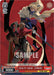 Two characters from Guilty Gear -STRIVE- are engaged in a dynamic battle on the Bushiroad promo card labeled GUILTY GEAR -STRIVE- (GGST/SX06-P01 PR) [Guilty Gear -Strive-]. The left character, with dark skin and red accessories, holds red and gray weapons. The right character, with lighter skin and a tan coat, wields a sword. The card background is red and black.