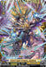 The image is of a trading card named "Sword Light Dragon, Skylizen (FFR) (D-BT13/FRR10EN) [Flight of Chakrabarthi]," a Cosmo Dragon with golden armor and vibrant energy wings by Bushiroad. It holds a sword and flaunts Grade 3, Power 13000, Critical 1 stats. The Double Frame Rare background features a cosmic blend of blues, purples, and yellows.