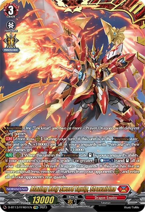 Blazing Holy Sword Equip, Stravairina (FFR) (D-BT13/FRR01EN) [Flight of Chakrabarthi]