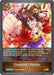 A colorful trading card from the game "Umamusume: Pretty Derby" featuring a character named "Umamusume." The cheerful girl with long brown hair is wearing a red and yellow uniform, glasses, and smiling energetically. The card is titled “Champion's Passion (CP01-044EN) [Umamusume: Pretty Derby]” by Bushiroad and includes a detailed description of its abilities.