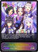 An illustration of six excited anime characters with horse-like ears and tails, wearing colorful and elaborate outfits. They are holding up peace signs and posing energetically. The card text and other details are present below the image. The Bushiroad product Close-Knit Ambitions (CP01-SL20EN) [Umamusume: Pretty Derby] is titled "Close-Knit Ambitions.