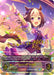 A vibrant trading card featuring a cheerful anime girl from "Umamusume: Pretty Derby" with horse-like ears and a tail, named "Special Week (CP01-SP11EN) [Umamusume: Pretty Derby]." She wears a purple and white outfit adorned with ribbons and bows. The colorful background sparkles, highlighting her abilities and stats, including a "+1/+1" boost for allies. This product is brought to you by Bushiroad.