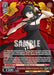 A Bushiroad Extremely Skilled Assassin, Yor (SPY/S106-E058SPY SPYR) [SPY x FAMILY] trading card features an illustrated woman with long black hair, wearing a black dress and gold hair accessories. She appears to be preparing to throw a weapon. The red background is adorned with floral designs. The bottom section includes game stats and text in Japanese and English, while "SAMPLE" is overlaid.