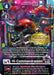 A detailed trading card image of Hi-Commandramon [BT14-060] (Championship 2023 Tamers Pack) [Blast Ace Promos] from the Digimon Card Game, part of the exclusive Blast Ace Promos. The card has a predominantly dark theme, featuring a robotic dragon holding weapons. It boasts 4000 DP, a play cost of 4, and a digivolution cost of 2, along with a championship logo and detailed game effects.