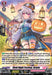 A colorful trading card featuring a white-haired female character dressed in a Halloween-themed outfit. She holds a jack-o'-lantern basket. Text on the card includes her name, "Vivid Night Festival, Orialis (D-LBT04/013EN) [Lyrical Monasterio: Trick or Trick!]," stats like "8000 power," and several special abilities. Notably, this Triple Rare card from Bushiroad showcases the festive streets of Lyrical Monasterio in the background.