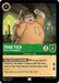 A Disney card titled "Friar Tuck - Priest of Nottingham (73/204) [Into the Inklands]." The character depicted is a bear holding a wooden staff in a medieval-themed setting with candles and a banner. This uncommon card features the abilities "You Thieving Scoundrel" and boasts stats of 2 strength and 4 willpower.