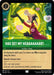 A card features a cartoon character with expressive joy, throwing their head back as hearts float around. The text reads "HAS SET MY HEAAAAAART..." and describes an action song card from Disney's Has Set My Heaaaaaaart . . . (94/204) [Into the Inklands] that can banish a chosen item. The lyrics humorously describe how the animated character has touched them deeply.